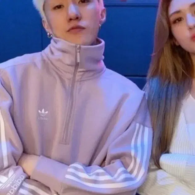 [BUNJANG] Adidas Lavender Half-Zip Sweatshirt / 아디다스 라벤더 하프집업 스웻셔츠