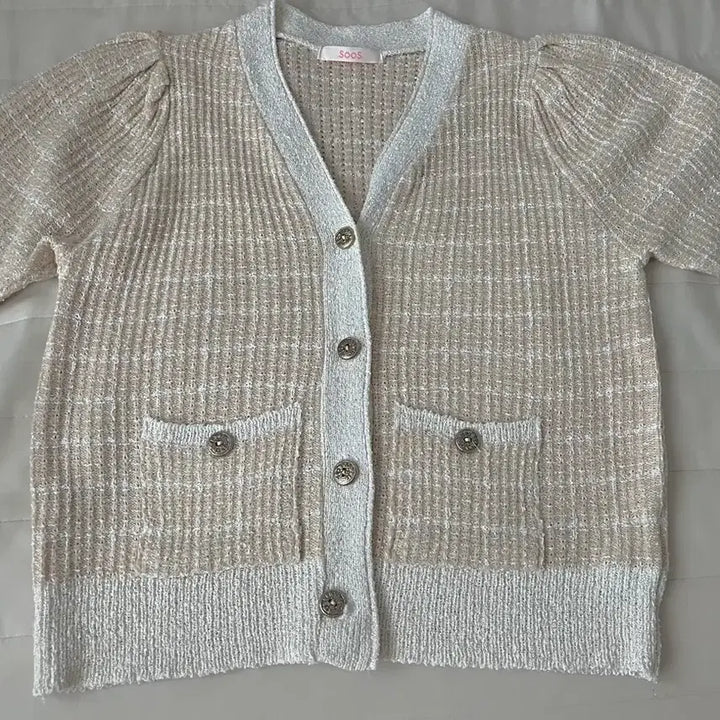 [BUNJANG] Soos Tweed Short-Sleeve Cardigan / Soos 트위드 반팔 가디건