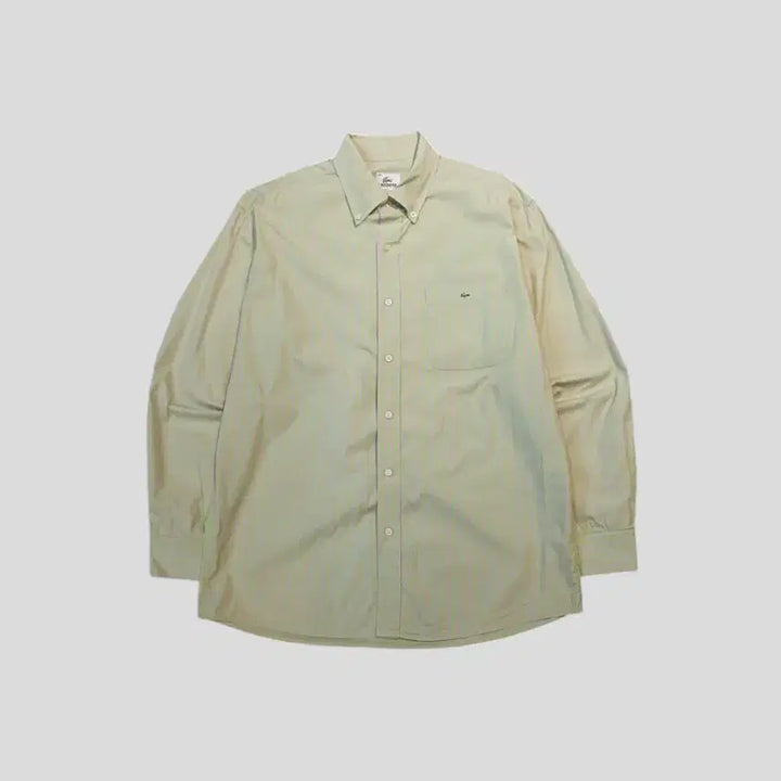 [BUNJANG] Lacoste Melona Light Green Lavender Striped Croc Patch Logo Chest Pocket Top / 라코스테 메로나 라이트그린 라벤더 스트라이프 크록패치 로고 체스트포켓 버