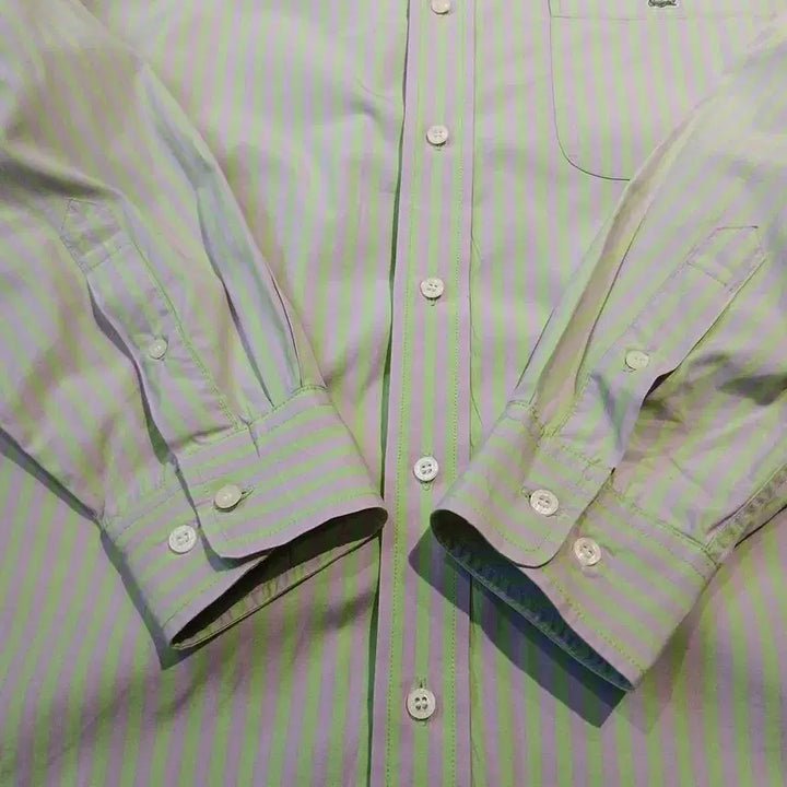 [BUNJANG] Lacoste Melona Light Green Lavender Striped Croc Patch Logo Chest Pocket Top / 라코스테 메로나 라이트그린 라벤더 스트라이프 크록패치 로고 체스트포켓 버
