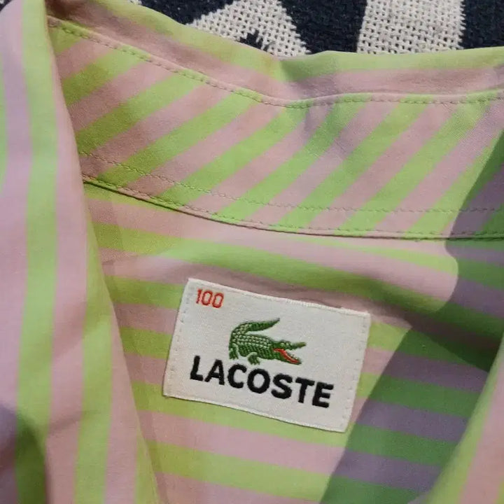 [BUNJANG] Lacoste Melona Light Green Lavender Striped Croc Patch Logo Chest Pocket Top / 라코스테 메로나 라이트그린 라벤더 스트라이프 크록패치 로고 체스트포켓 버