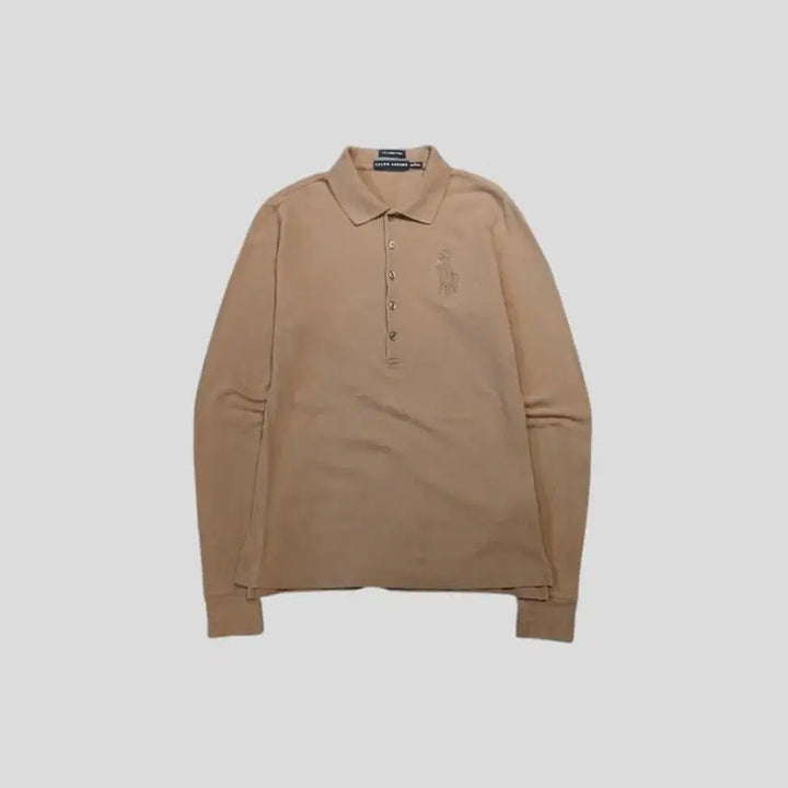 [BUNJANG] Polo Ralph Lauren Pigment Beige Big Pony Half Button PK Polo Shirt / 폴로랄프로렌 피그먼트 베이지 빅포니 하프버튼 스키니폴로 PK 피케 카라넥