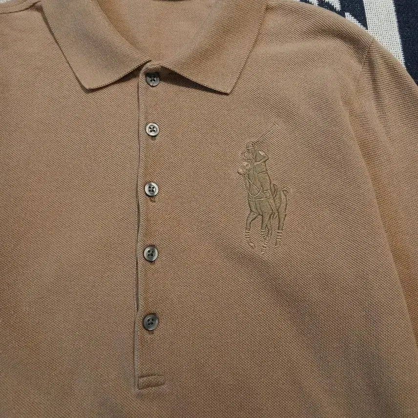 [BUNJANG] Polo Ralph Lauren Pigment Beige Big Pony Half Button PK Polo Shirt / 폴로랄프로렌 피그먼트 베이지 빅포니 하프버튼 스키니폴로 PK 피케 카라넥