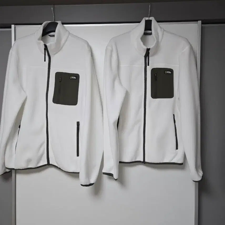 [BUNJANG] National Geographic White Fleece Jacket / 내셔널지오그래픽 화이트 플리스 자켓90(S)+100(L)