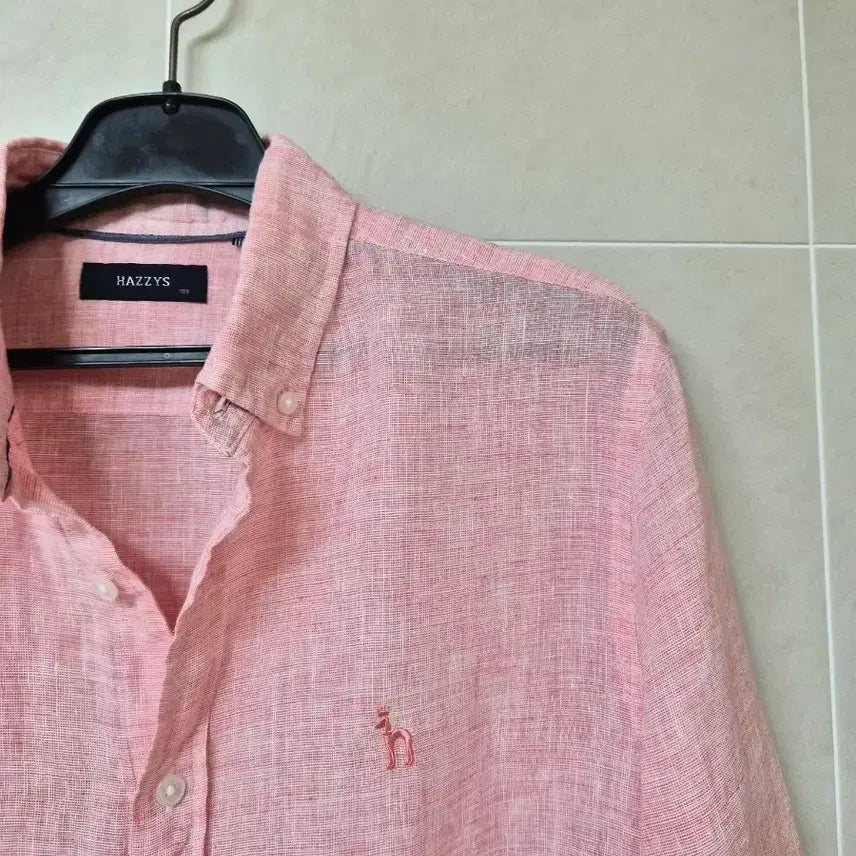 [BUNJANG] Hazzys Pink Linen Shirt / 헤지스 핑크 린넨 셔츠 100