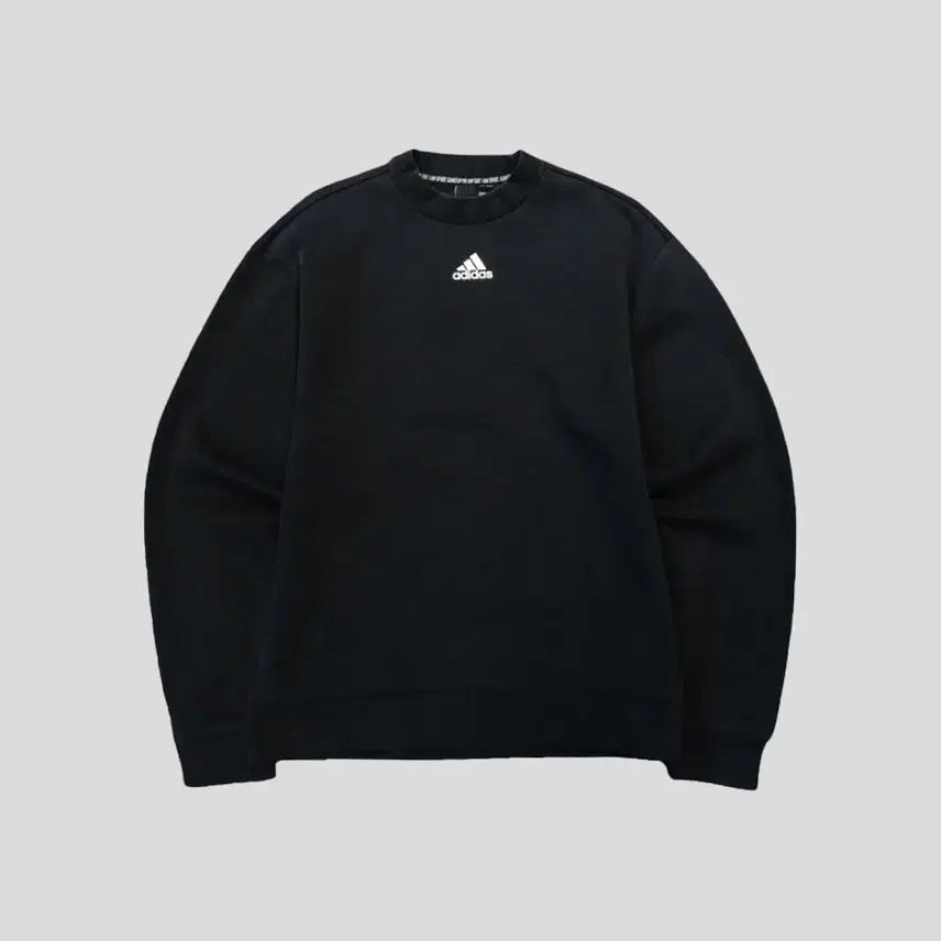 [BUNJANG] Adidas Pigment Black White Mock Neck Cotton Blend Top / 아디다스 피그먼트 블랙 화이트 백삼선 미드 로고프린팅 모크넥 코튼 블렌드