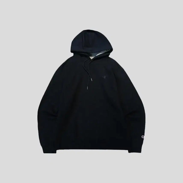 [BUNJANG] Champion Pigment Black Logo Embroidered Hoodie / 챔피온 피그먼트 블랙 톤톤 로고자수 코튼 블렌드 후드 티셔츠 MADE I