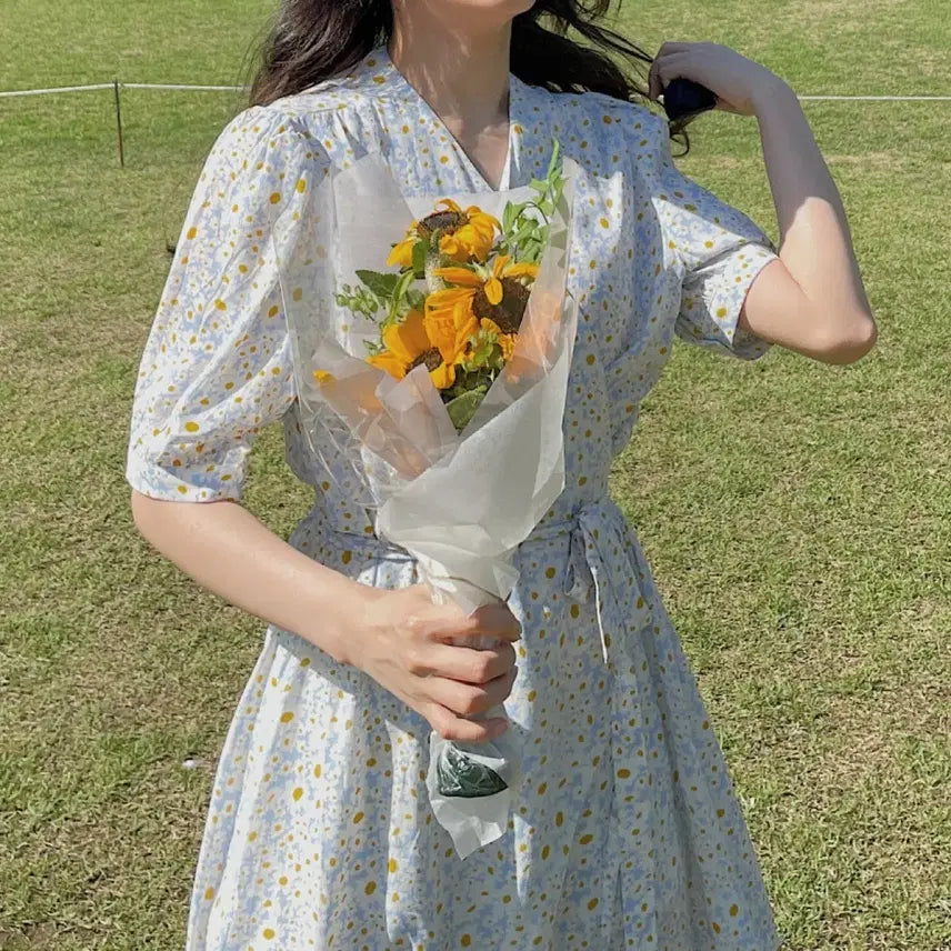 [BUNJANG] Comehere Flower Short Sleeve Dress / 컴히얼 플라워 반팔 원피스