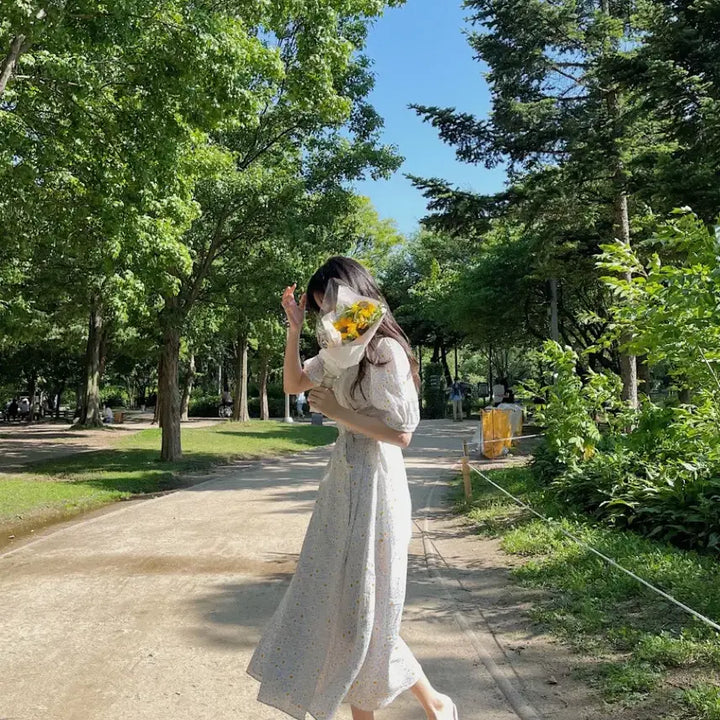 [BUNJANG] Comehere Flower Short Sleeve Dress / 컴히얼 플라워 반팔 원피스