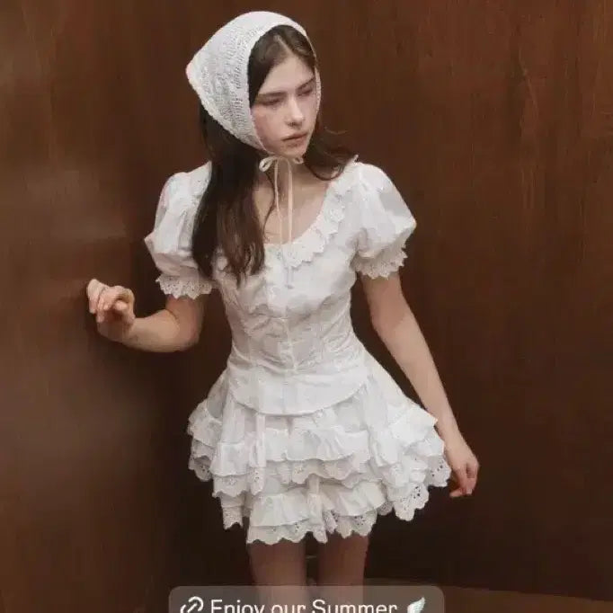 [BUNJANG] Thetis Angel Lace Blouse and Ruffle Skirt Set / 더티스 앤젤 레이스 블라우스+레이스 러플 스커트 s 셋업 화이트 1차
