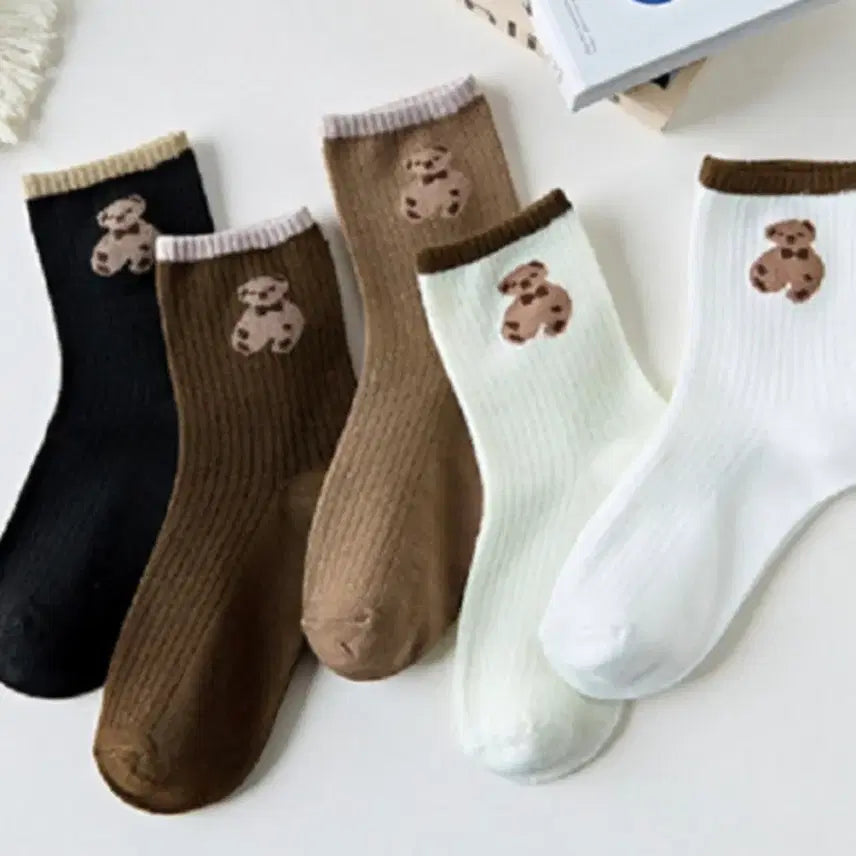 [SOLD OUT] 곰돌이 자수 골지 양말세트(새상품)