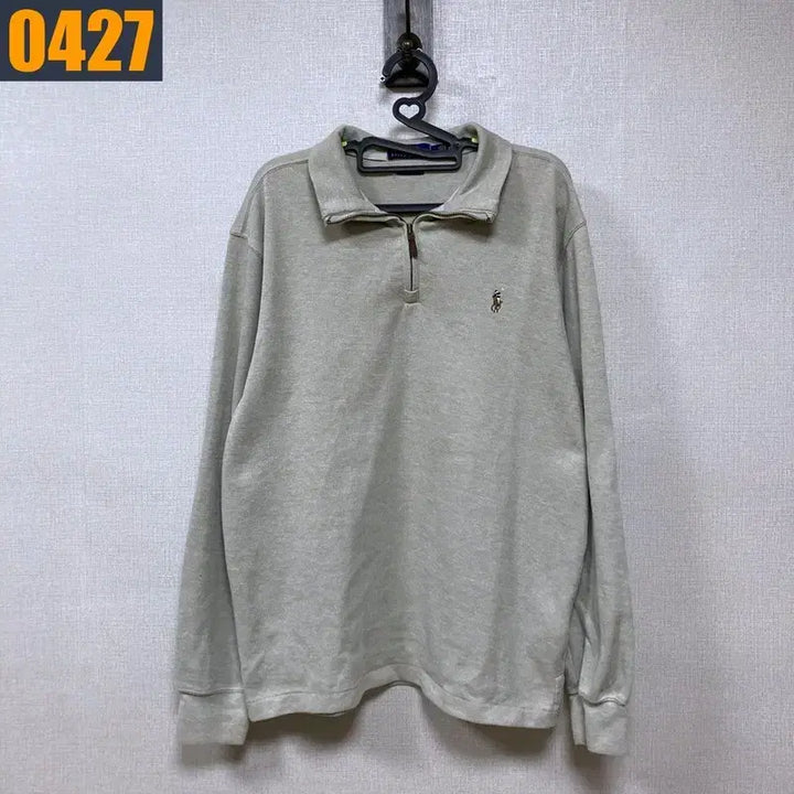 [BUNJANG] Polo Ralph Lauren Beige Half-Zip Sweatshirt / 95 POLO 폴로 랄프로렌 신형로고 베이지 반집업 맨투맨 티셔츠 M