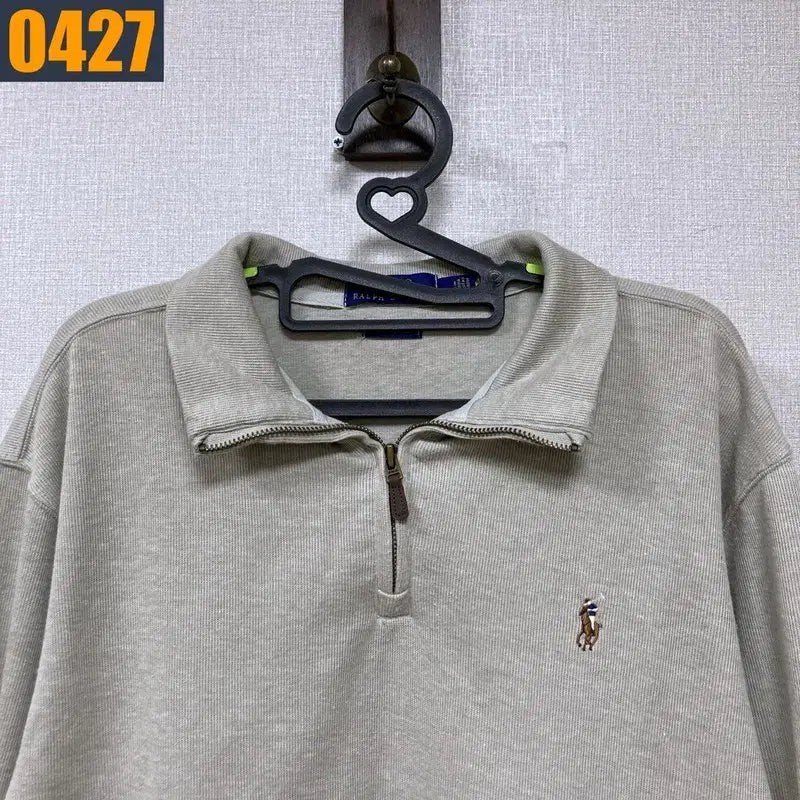 [BUNJANG] Polo Ralph Lauren Beige Half-Zip Sweatshirt / 95 POLO 폴로 랄프로렌 신형로고 베이지 반집업 맨투맨 티셔츠 M