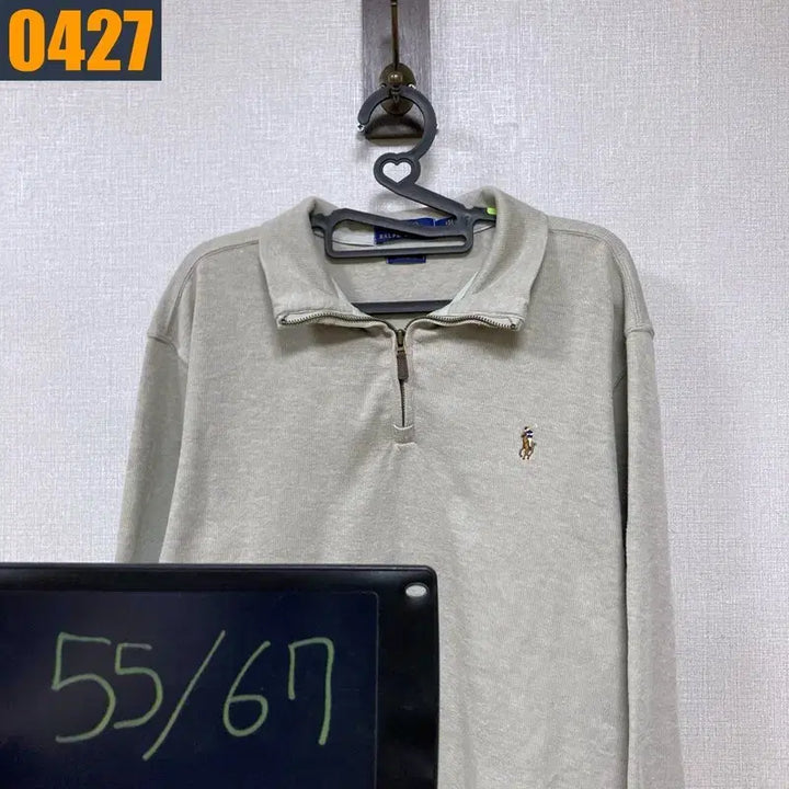 [BUNJANG] Polo Ralph Lauren Beige Half-Zip Sweatshirt / 95 POLO 폴로 랄프로렌 신형로고 베이지 반집업 맨투맨 티셔츠 M