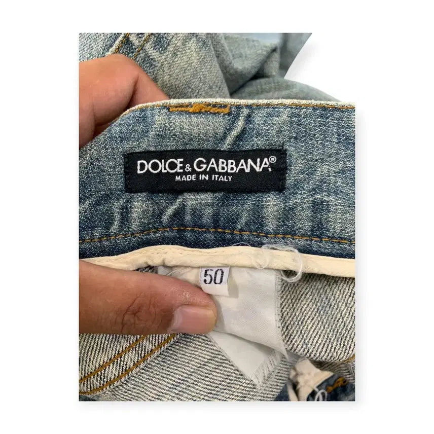 [BUNJANG] Dolce &amp; Gabbana Silver Logo Washed Denim Jeans / 50)돌체앤가바나 은장로고 데미지 워싱 연청 청바지 데님팬츠