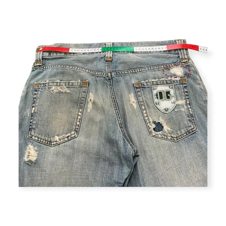 [BUNJANG] Dolce &amp; Gabbana Silver Logo Washed Denim Jeans / 50)돌체앤가바나 은장로고 데미지 워싱 연청 청바지 데님팬츠