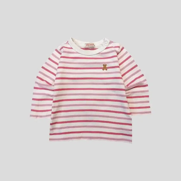 [SOLD OUT] 미키히우스 키즈 아동 JP 핑크 화이트 스트라이프 코튼 긴팔 티셔츠 롱슬