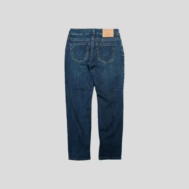 [BUNJANG] True Religion Slim Straight Jeans / 트루릴리전 중청워싱 네이비 스티치 슬림 스트레이트핏 스트레치 청바지 데님