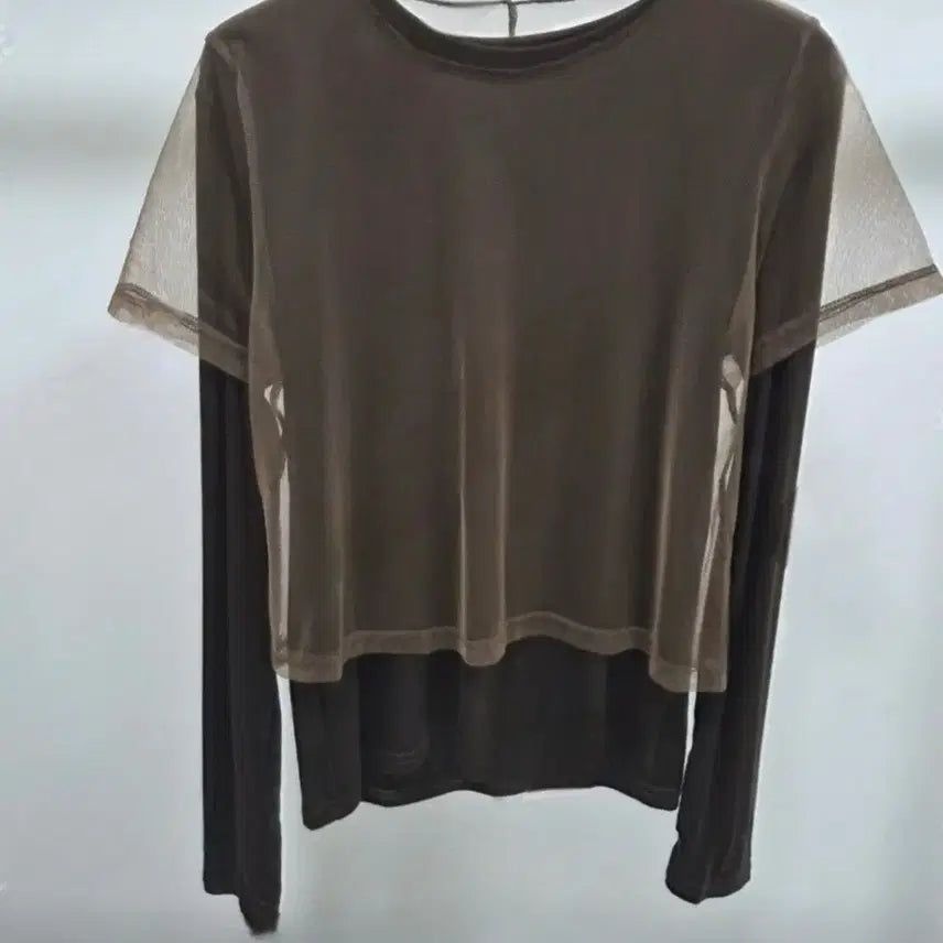 [BUNJANG] Layered Sheer Top (Brown) / 레이어드 시스루 티(브라운)