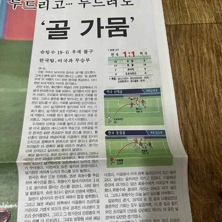 [BUNJANG] 2002 World Cup USA vs. South Korea Newspaper / 미국과 1대1무승부 2002년 월드컵  신문/ 요316