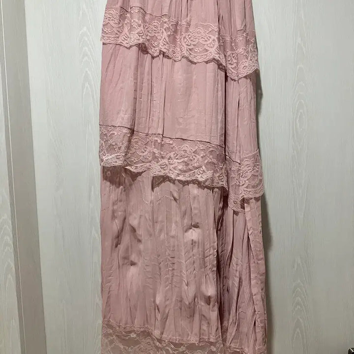[BUNJANG] Pink Lace Tiered Long Skirt / 레이스 캉캉 롱 스커트 핑크