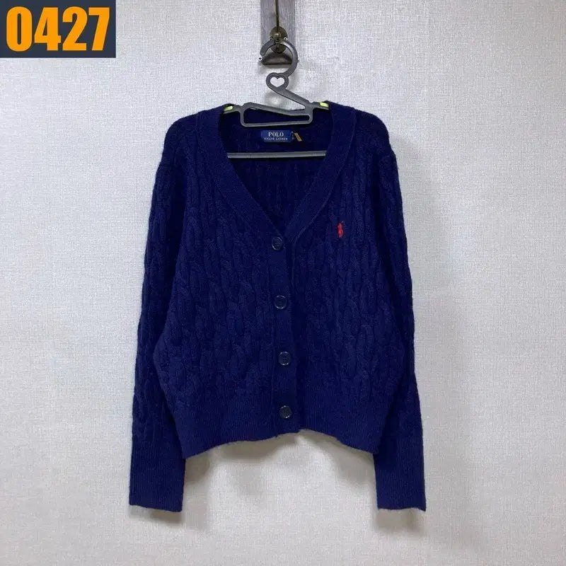 [BUNJANG] Polo Ralph Lauren Cable Knit Navy Cardigan (S) / 90 POLO 폴로 랄프로렌 신형로고 꽈배기 네이비 니트 가디건 S