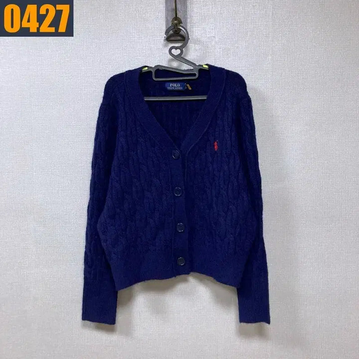 [BUNJANG] Polo Ralph Lauren Cable Knit Navy Cardigan (S) / 90 POLO 폴로 랄프로렌 신형로고 꽈배기 네이비 니트 가디건 S