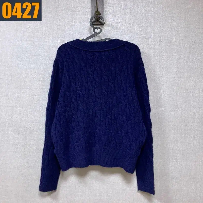 [BUNJANG] Polo Ralph Lauren Cable Knit Navy Cardigan (S) / 90 POLO 폴로 랄프로렌 신형로고 꽈배기 네이비 니트 가디건 S