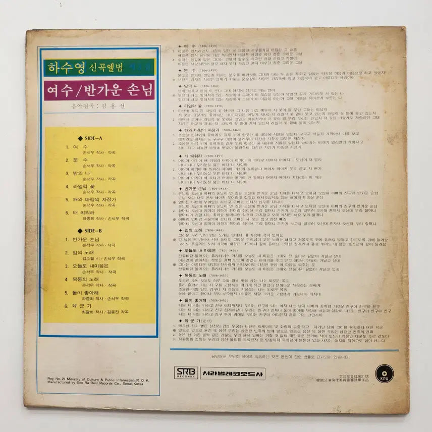 [BUNJANG] 하수영 신곡앨범 3집 LP / NM / 하수영 신곡앨범 3집 LP / NM