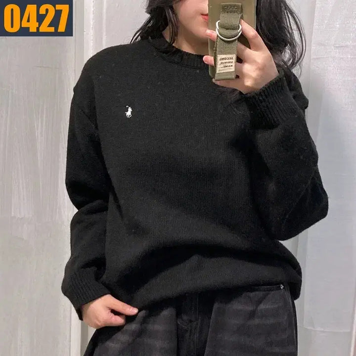 [BUNJANG] Polo Ralph Lauren Black Round Knit T-Shirt L / 100 POLO 폴로 랄프로렌 검정 라운드 니트 티셔츠 L