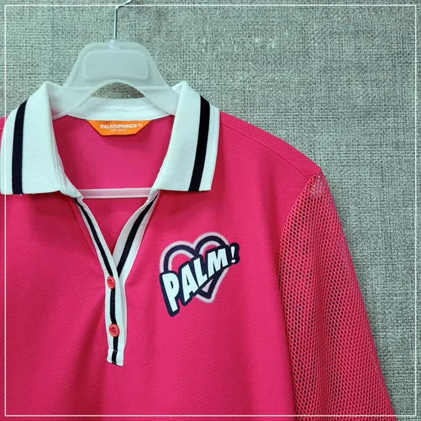 [BUNJANG] Palm Springs Pink Mesh Collar T-shirt (Women&