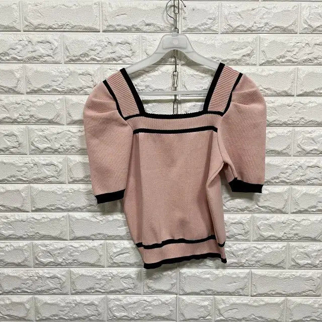 [BUNJANG] Square Neck Short Sleeve Knit T-shirt / ㅌ261 스퀘어넥 반팔 니트티셔츠
