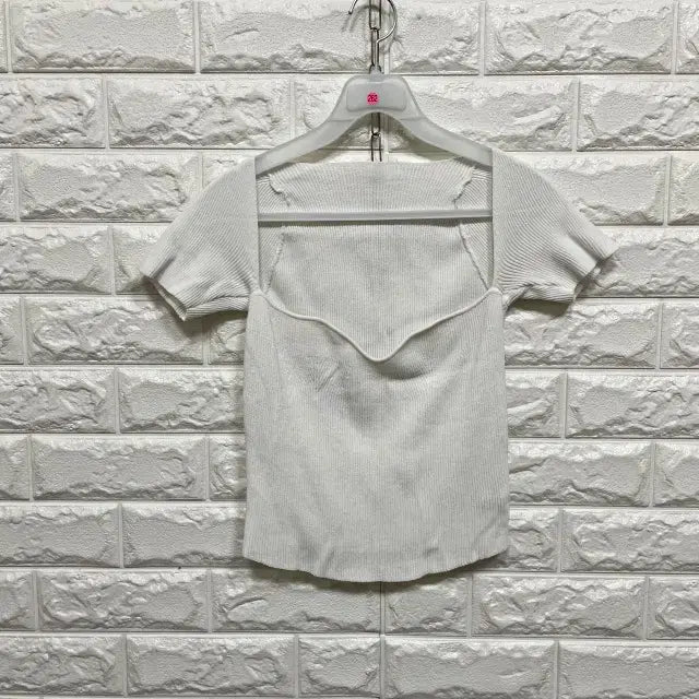 [BUNJANG] Heart Neck Short Sleeve Knit T-shirt / ㅌ262 하트넥 반팔 니트티셔츠