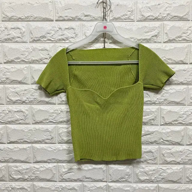 [BUNJANG] Heart Neck Short Sleeve Knit T-shirt / ㅌ263 하트넥 반팔 니트티셔츠