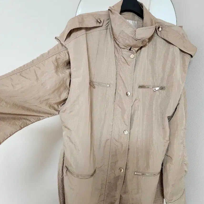 [BUNJANG] JULL-LOG Trench Safari Windbreaker Jacket (Beige) / [줄로그/FREE]트렌치형 사파리 바람막이 (여름 간절기용/베이지)