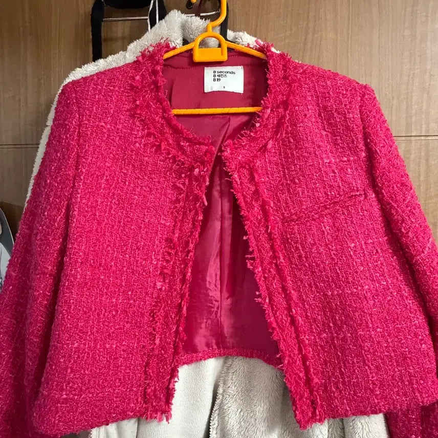 [BUNJANG] 8 Seconds Pink Tweed Crop Jacket S / 에잇세컨즈 핑크 트위드 크롭 자켓 S