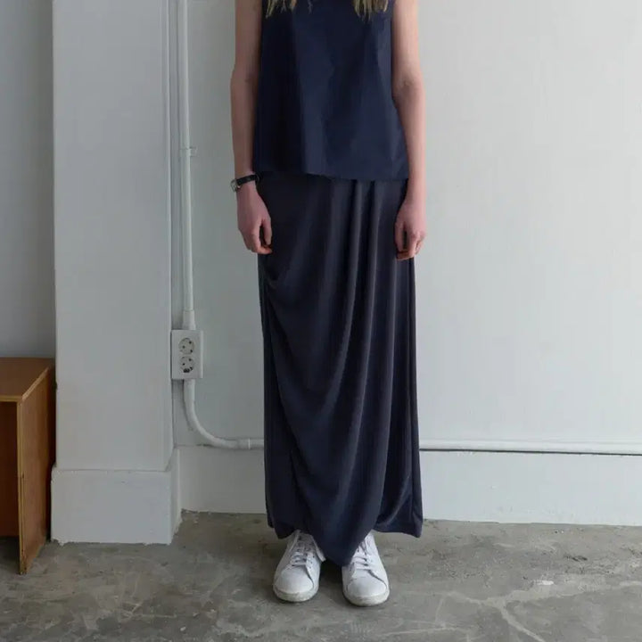 [BUNJANG] Pica Draped Maxi Skirt - Navy / Pica DRAPED MAXI SKIRT navy 파이카 치마 스커트