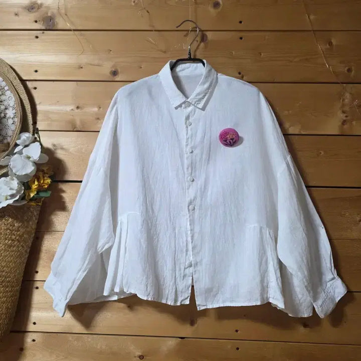 [BUNJANG] 100% Linen Side Ruched Shirt / 마100% 허리옆셔링셔츠. (코사지 코디용입니다