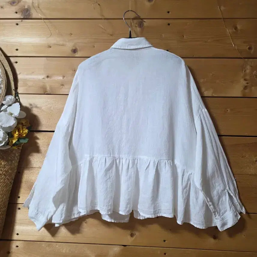 [BUNJANG] 100% Linen Side Ruched Shirt / 마100% 허리옆셔링셔츠. (코사지 코디용입니다