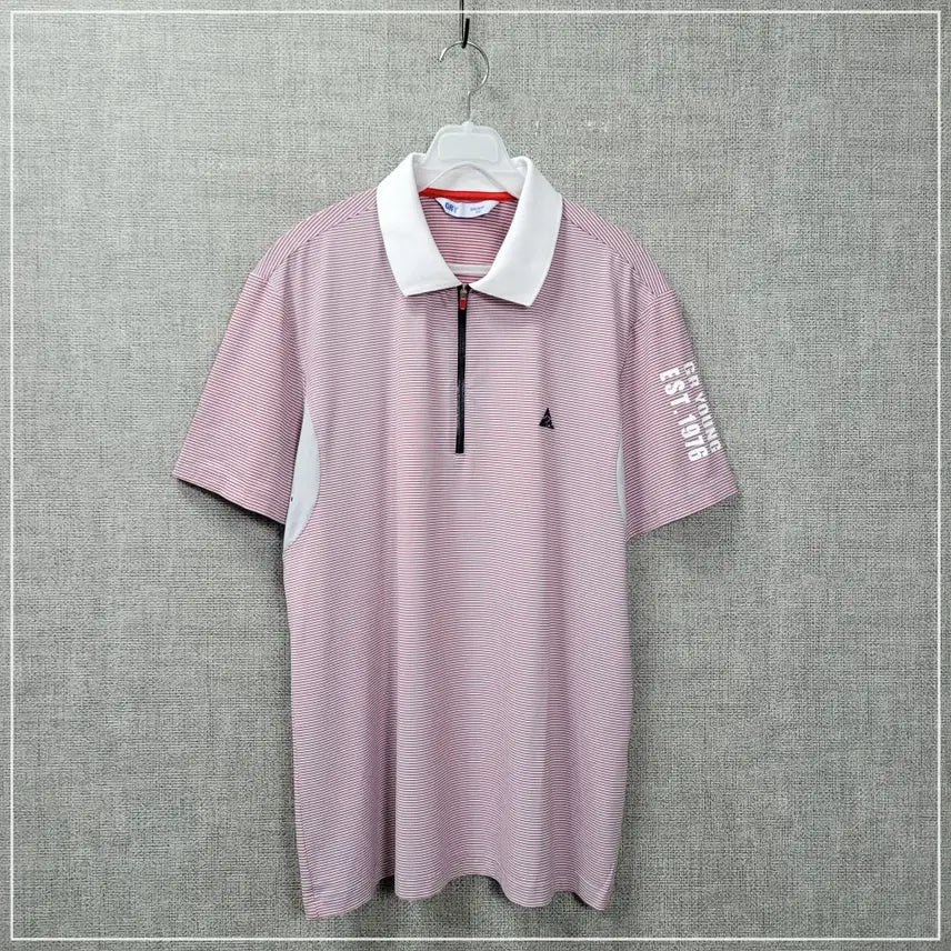 [BUNJANG] Greenjoy Red Striped Half-Zip Short Sleeve Shirt - Men&