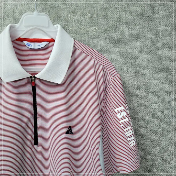 [BUNJANG] Greenjoy Red Striped Half-Zip Short Sleeve Shirt - Men&