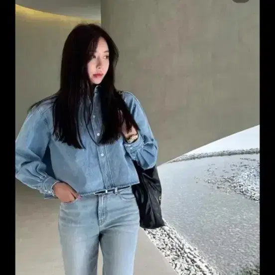 [BUNJANG] Asang Crop Denim Shirt / 아상 크롭 데님 청남방 셔츠