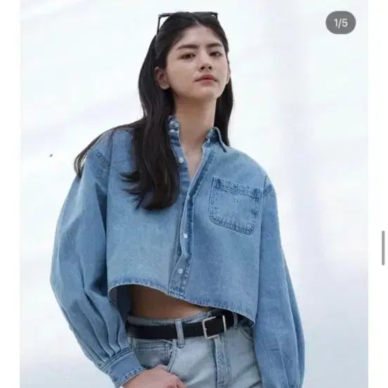 [BUNJANG] Asang Crop Denim Shirt / 아상 크롭 데님 청남방 셔츠