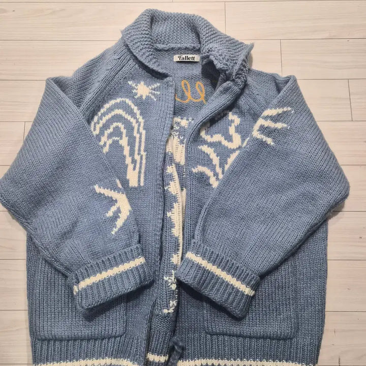[BUNJANG] Palette Drawing Garden Knit Zip-up - Sky Blue / 팔렛 드로잉 가든 니트 집업 / 스카이블루 / 품절제품