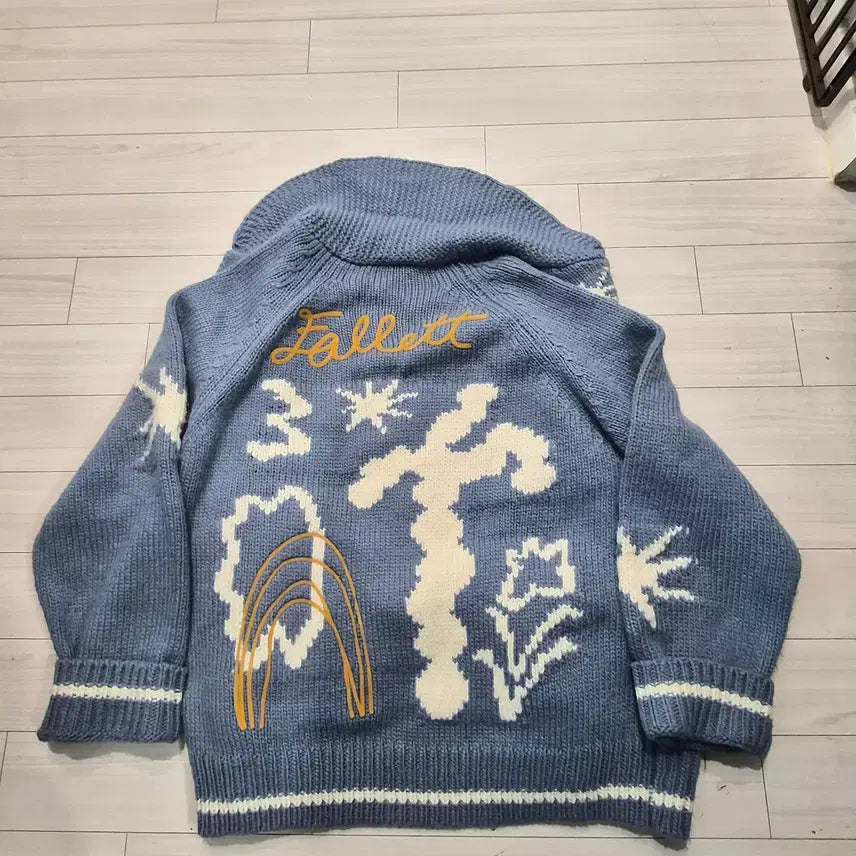 [BUNJANG] Palette Drawing Garden Knit Zip-up - Sky Blue / 팔렛 드로잉 가든 니트 집업 / 스카이블루 / 품절제품