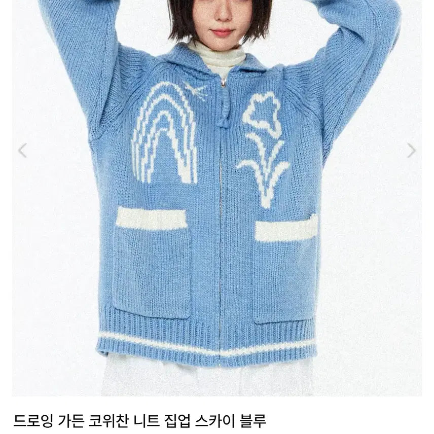[BUNJANG] Palette Drawing Garden Knit Zip-up - Sky Blue / 팔렛 드로잉 가든 니트 집업 / 스카이블루 / 품절제품