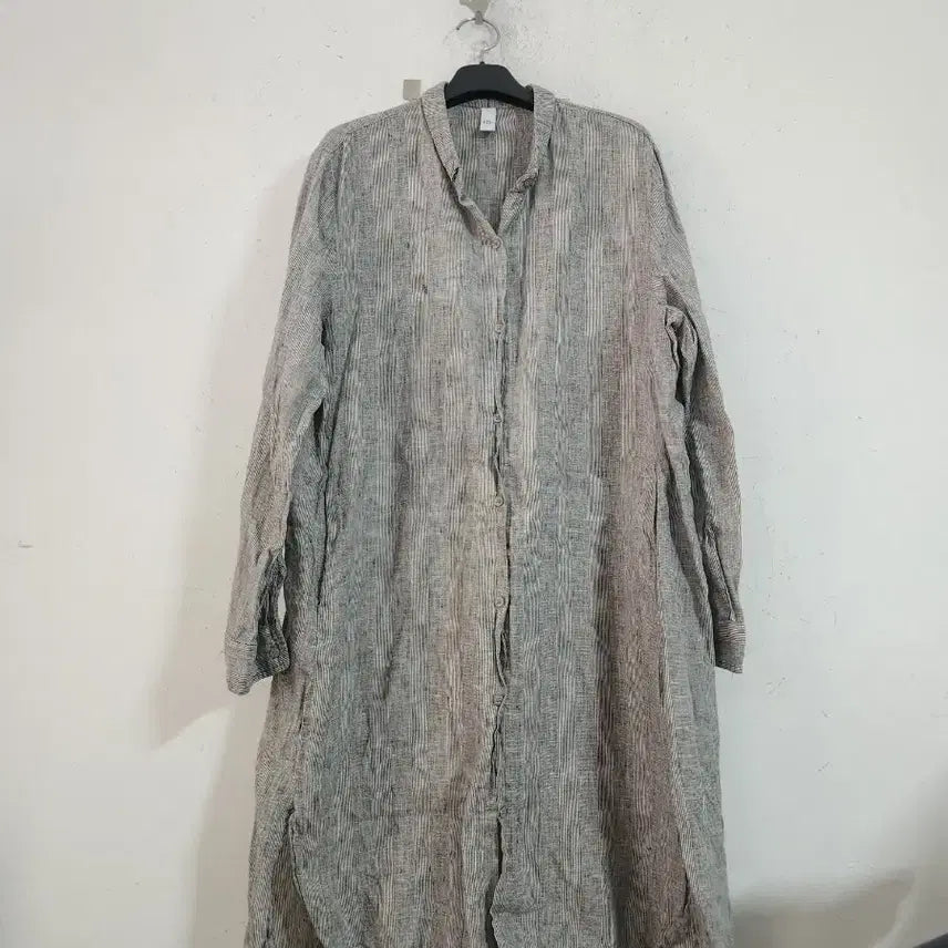 [BUNJANG] Striped Henley Neck Long Shirt Dress / 헨리넥 롱 셔츠 원피스 스트라이프