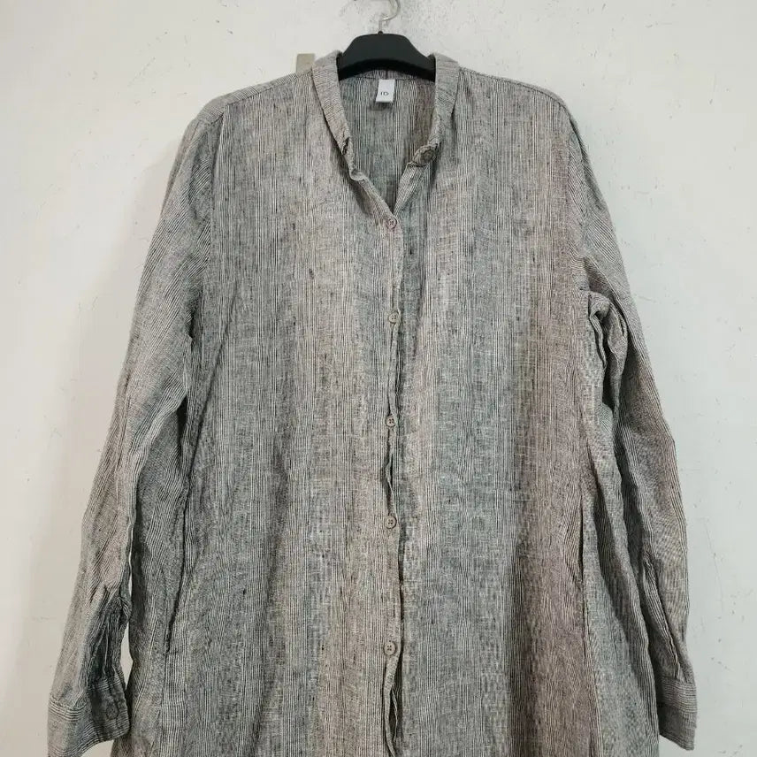[BUNJANG] Striped Henley Neck Long Shirt Dress / 헨리넥 롱 셔츠 원피스 스트라이프