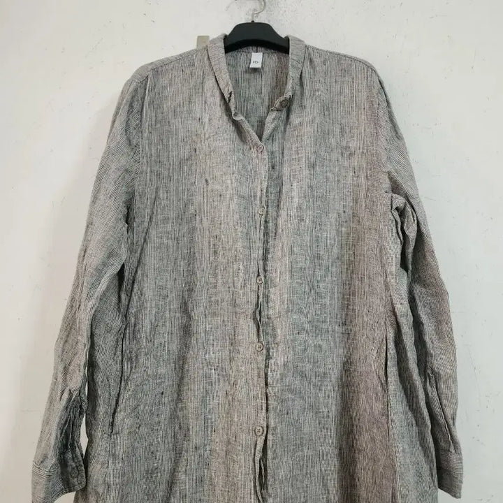 [BUNJANG] Striped Henley Neck Long Shirt Dress / 헨리넥 롱 셔츠 원피스 스트라이프