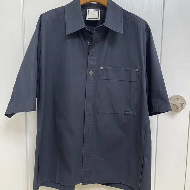 [BUNJANG] Wooyoungmi Paris Navy Short-Sleeve Shirt / 우영미 파리 네이비 반팔 셔츠